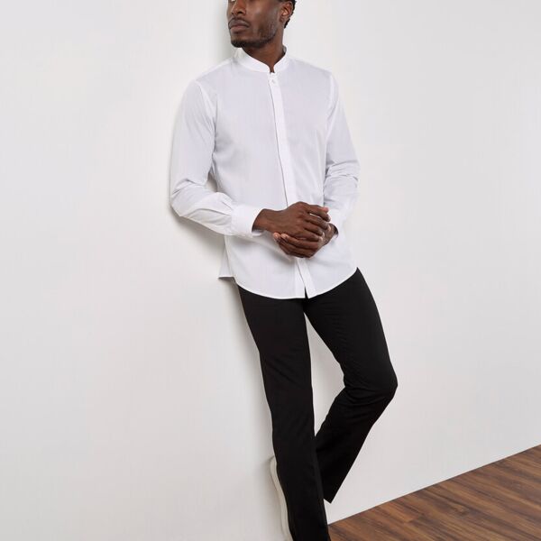 Mandarin collar shirt long-sleeved (tailored fit) Thumbnail